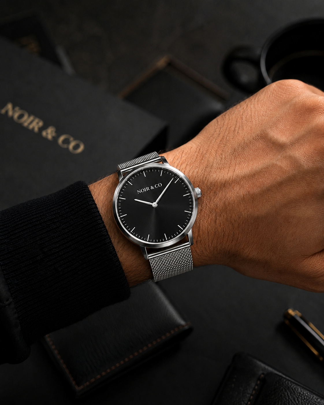NOIR & CO | Aurelius Blue Luxury Stainless Steel Mesh Watch