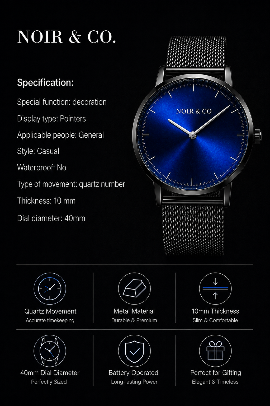 NOIR & CO. AURELIUS BLUE — Quiet luxury. Powerful presence.